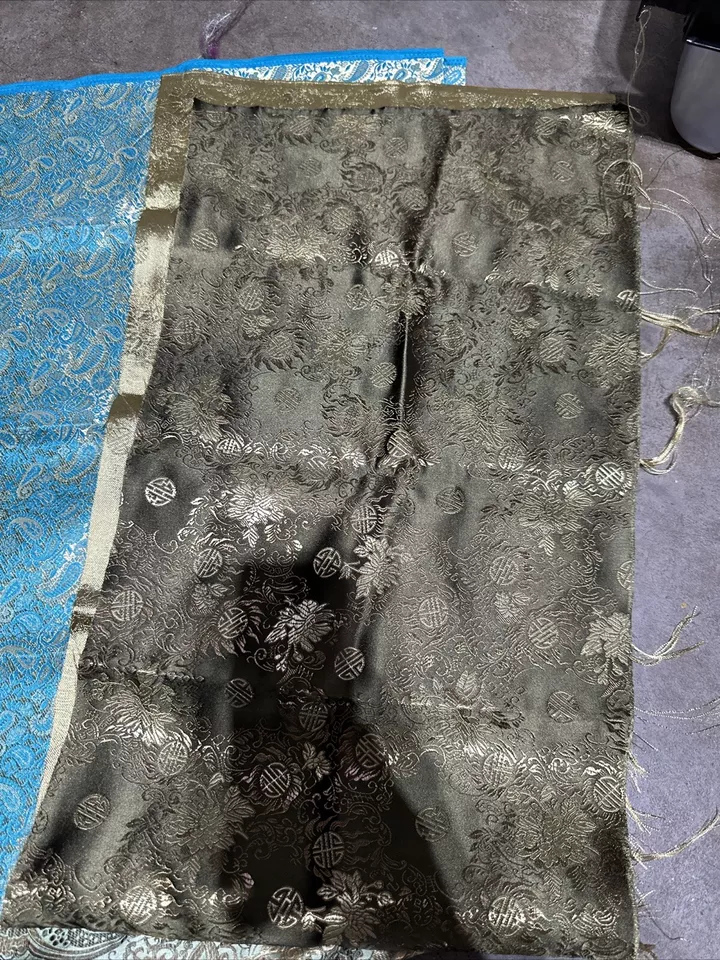 Lot of 8 Vintage Asian Jacquard Satin Floral Fabric Faux Silk Kimono Craft 12x40 - Image 2 of 4