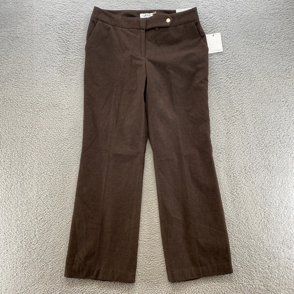Calvin Klein Dress Pants Womens 10 Brown Polyester Blend Flare Y2K Style Classic