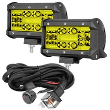 2X 5" 350W LED Pods Work Light Bar Combo OffRoad Driving Fog Yellow + Wiring 12V