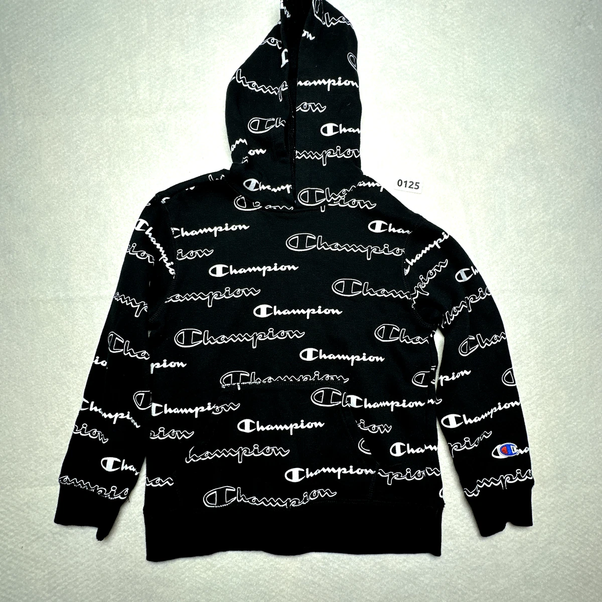 Black and white small logo hoodie by champio sale