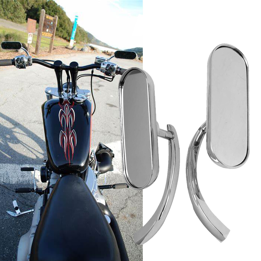 Chrome Mini Oval Rearview Mirrors – 8mm & 10mm – Fits Harley Softail Custom FXSTC & More