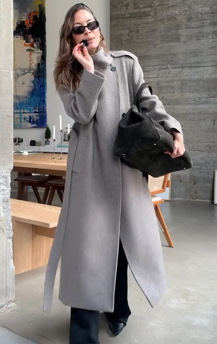 Zara ZW Collection Long Wool Blend Coat Light Mink Grey S Small