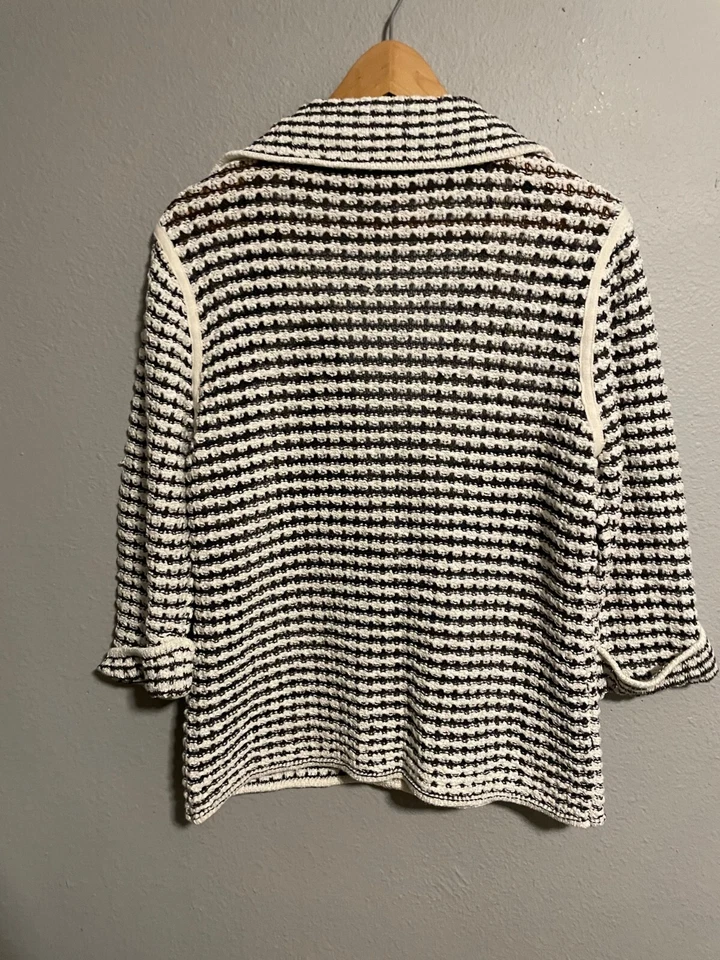 Vintage Curio Womens Jacket XL Striped Mother of Pearl Buttons Boxy Lagenlook - Image 4 of 4