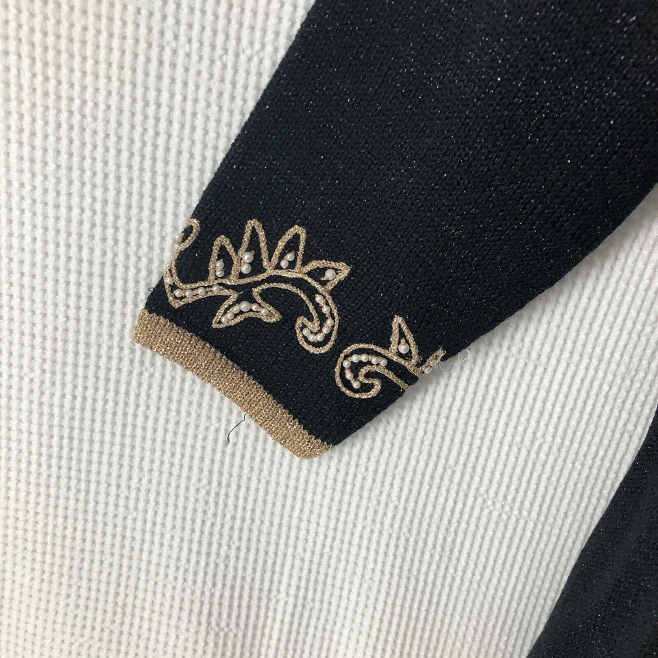 De Colección Jaclyn Smith Cárdigan Suéter Mujer Pequeño Negro Cuentas Bordado Años 90 Foto 3 de 4