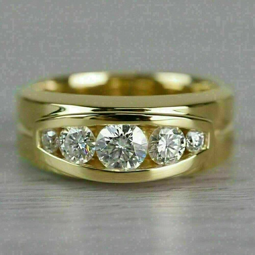 3Ct Round Lab-Created Diamond Wedding 5 Stone Ring Men's 14K Yellow Gold Plated