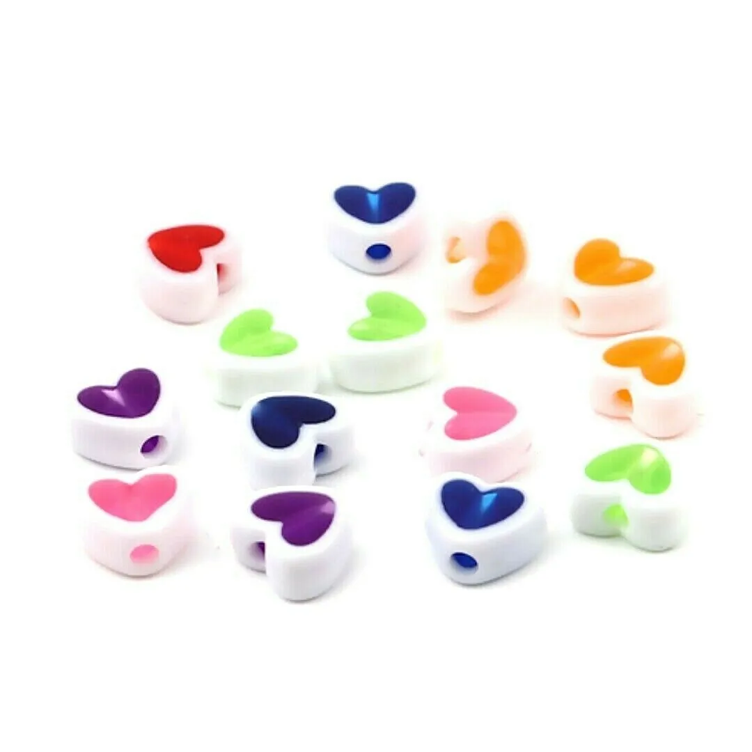 200 Assorted Color Heart Shape White Hearts 8x7mm Art Craft