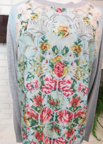 TED BAKER Fareeda Sweater Woven Front Floral Size 3 Large Gray Long Sleeve - Picture 5 of 6