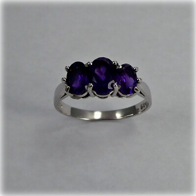3.50 Ct Oval Cut Natural Amethyst Diamond Wedding Ring 14K White Gold Size 8