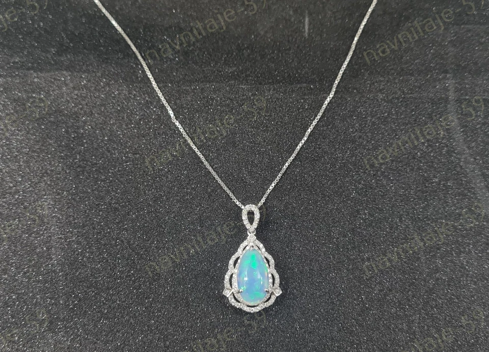 3.50Ct Pear Cut Simulated Fire Opal Pendant 18" Chain 14k White Gold Finish - Image 4 of 4