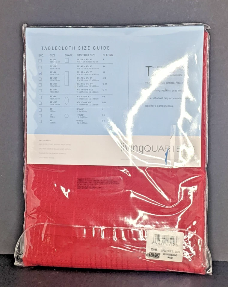 Mantel Oblongo Rojo Estilos de Vida Liberación del Suelo 60" X 84" NUEVO PAQUETE Foto 2 de 4
