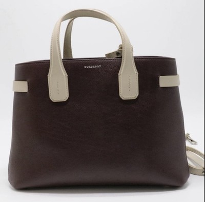 Pre-owned BURBERRY Leather Top Handle Bag Medium Banner Bag in Burgundy