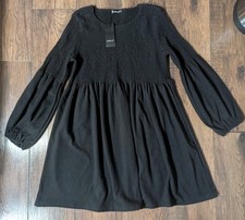 Sheilay Women's Black Jersey Knit Mini Flare Dress Balloon Sleeves Size XL NWT