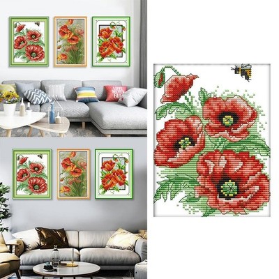Vorbedruckter Stoffstich Blumenmuster 14 Zahlen 15 × 19 cm, 33 ×