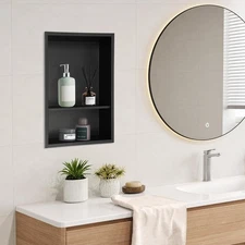 2-Tiers Shower Niche Stainless Steel Shower Niche Black Recessed Shower Niche