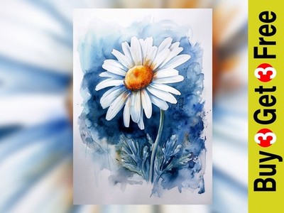 Eleganter Daisy Bloom 5''x7 Druck auf mattem Papier | Lebendige Blumen Aquarell Kunst