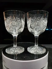 (2) Water Goblets American Brilliant Cut Glass Crystal Maple City Lonsdale Rare
