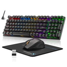 Wireless Mechanical Gaming Keyboard and Mouse Combo, 98 Keys RGB Ba... Fast Ship