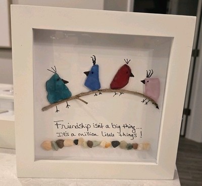 Handmade Seaglass Art Friend Theme White Frame 6 × 6
