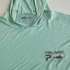 Pelagic AquaTek Fishing High Performance Hooded Shirt Mens XL Teal Long Sleeve