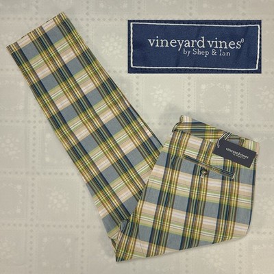 Vineyard Vines Mens Breaker Pants Size 34x30 Madras Plaid Slim Fit India New NWT