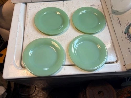 4 Fire King 6 1/2" Anchor Hocking Jadeite Jade Jadite Pie Coffee Saucers