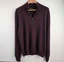 Bloomingdales Sweater Mens XL Maroon Pullover 1/4 Zip 100 Cashmere