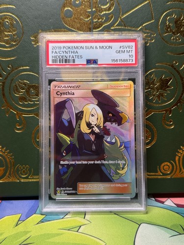 2019 POKEMON SUN & MOON HIDDEN FATES #SV82 FULL ART CYNTHIA PSA 10