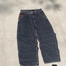 Gloe Mens Black Denim Jeans Embroidered Red S...