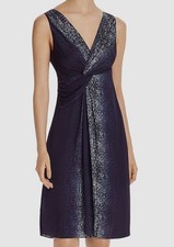 $945 Elie Tahari Women's Blue V-Neck Snake Twist Sleeveless Shift Sheath Dress 4