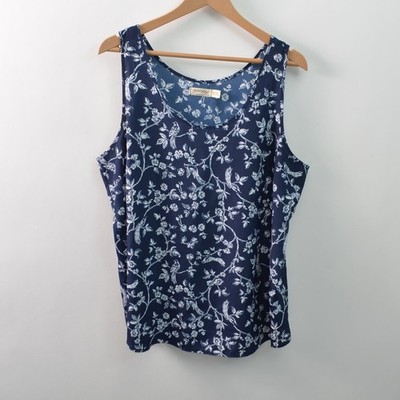 Faded Glory Womens XXL 20 Plus Sleeveless Tank Top Navy Woven Polyester Floral
