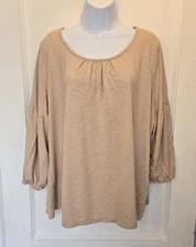 Talbots Women's Top Peachy Beige 3/4 Balloon Sleeve Round Neck