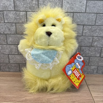 Vintage jadegelber Löwe Bär Stofftier flauschiges Plüschtier mit Etikett 7 Zoll