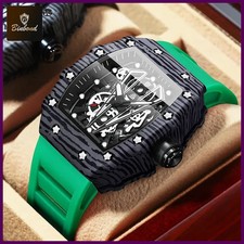 Men Domineering Barrel Sports Watch Hollow Curved Mirror Silicone Quartz