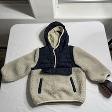 London Fog Kids Blue  Cream Sherpa Hooded LS Jacket w/ Pockets 24mm Baby