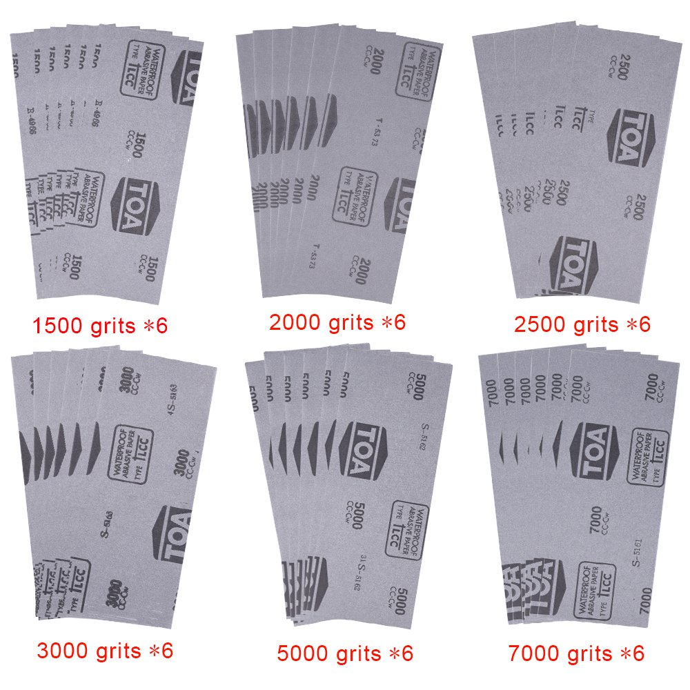 36 Pieces Sandpaper 1500 2000 2500 3000 5000 7000 High Grit Wet and Dry