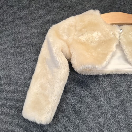 Blueberi Boulevard Girls Vegan Fur Bolero Shrug Cream 6/6X Long Sleeve Lined - Picture 3 of 10