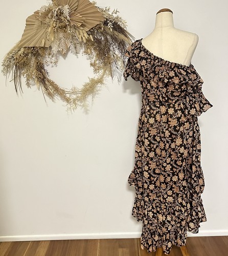 Zimmermann Off Shoulder Floral Midi Dress Linen Ruffle Flamenco Day Tea Size 0 - Picture 12 of 20