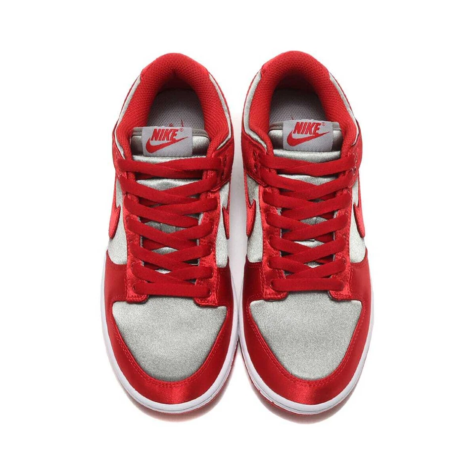 Nike Dunk Low Satin Sneakers Varsity Red Swoosh Retro Grey Trainers Women Size - Image 3 of 4