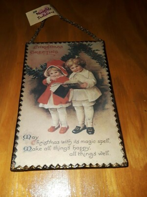Hanging old fashioned Christmas Greeting picture New