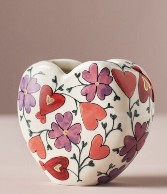 Anthropologie The Mud Fairy Blooming Hearts Stoneware Heart Vase Small  White New