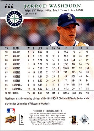 2008 Upper Deck First Edition - #464 Jarrod Washburn - Picture 2 of 2