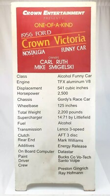 Vintage Drag Racing Carl Ruth's 1956 Ford Nostalgia Funny Car Display Board COOL
