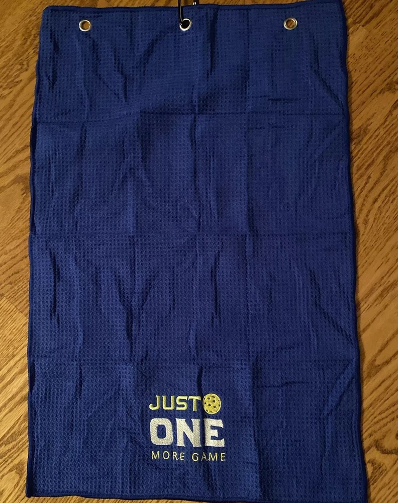 Pickleball Embroidered Towel "Just One More Game" w/Clip 23"