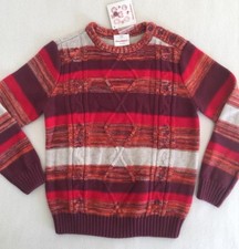 Hanna Andersson Boys Sweater Marled Striped Red Beige Maroon sz 120 6-8yr 