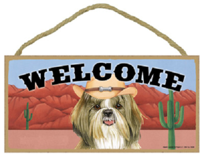 Welcome Shih Tzu Southwestern Western Cute Dog Hanging Wood Sign NEW 10''x 5'' B36