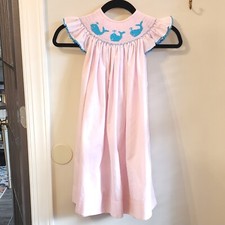 Whales Smocked Dress Girls 4T Pink Blue Rockin N Smockem