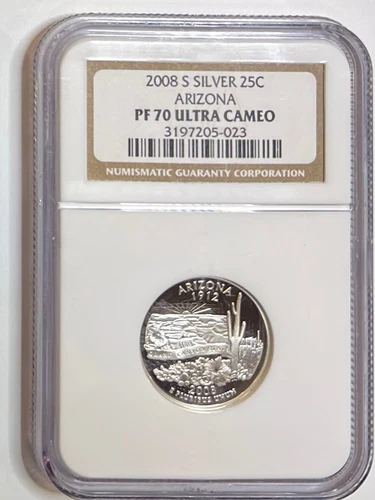 2008 S Statehood Silver Quarter 25C Arizona NGC PF 70 Ultra Cameo