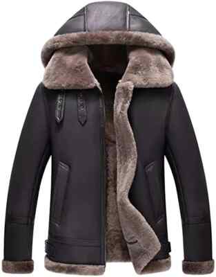 Custom Tailored B3 Genuine Leather Aviator Flight Fur Shearling Bomber Hoodie