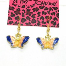 Pretty New Yellow Gold Plated Enamel Butterfly Charm Hook Dangle Earrings III