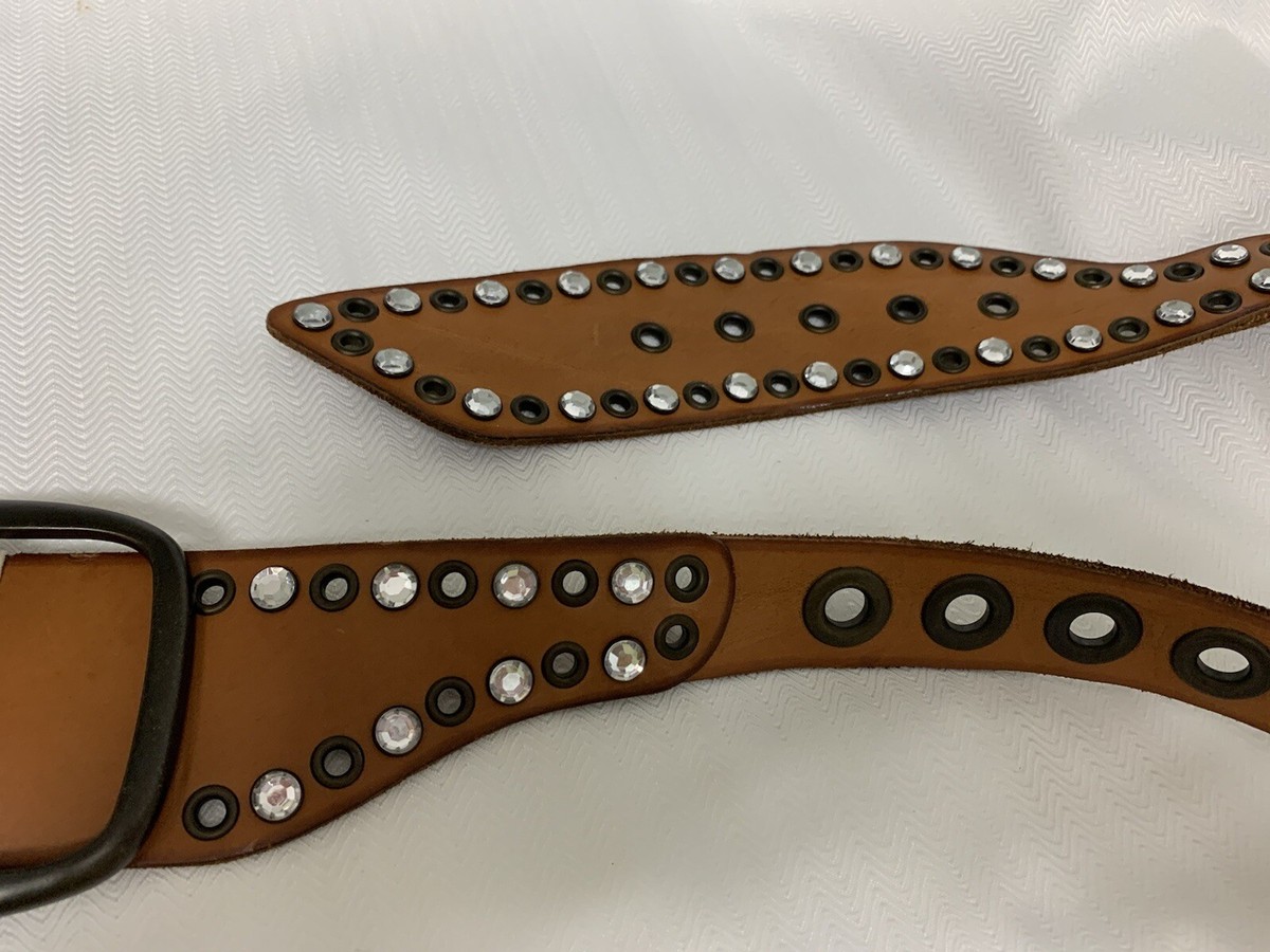 GAP JEANS 1969 brown leather belt w/rhinestoneS SZ MEDIUM 
